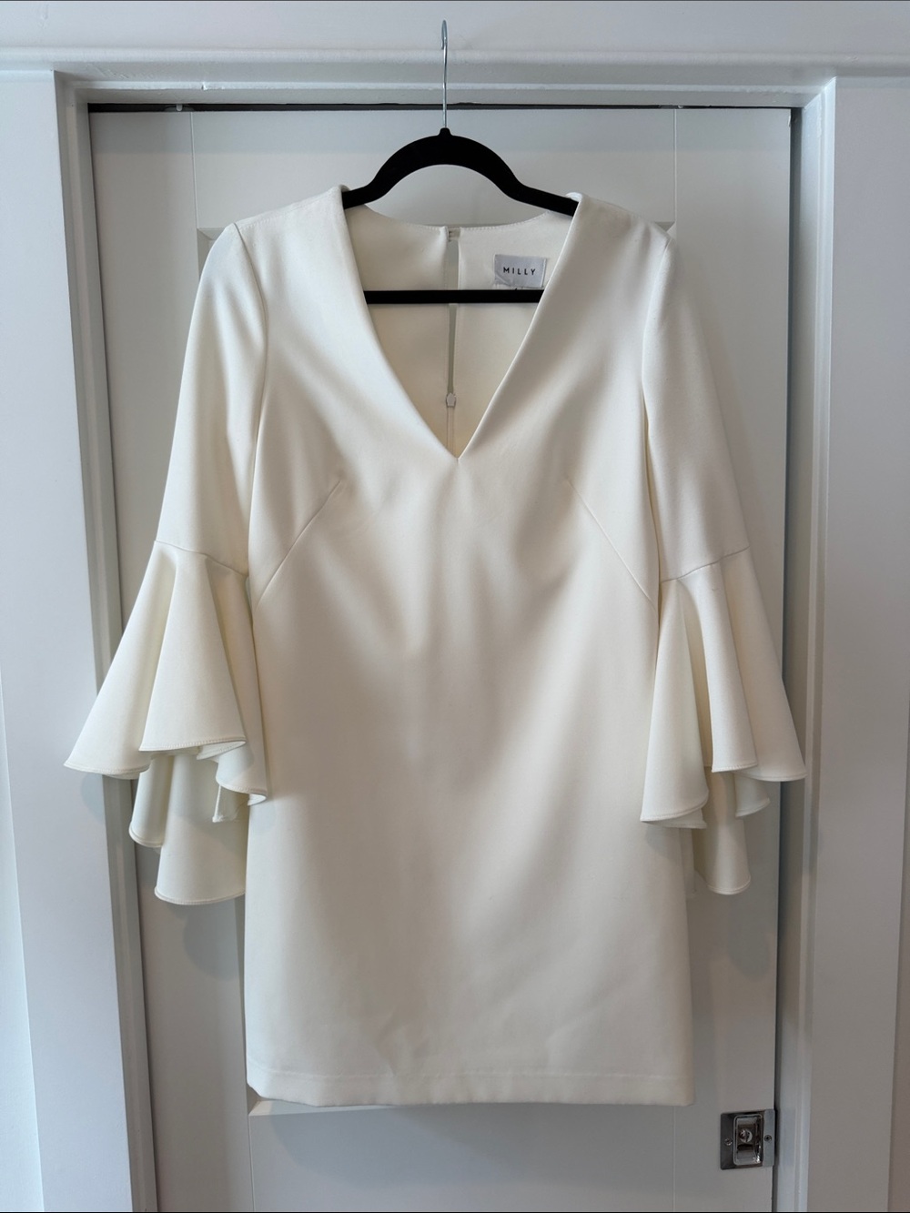 Milly Cream V-Neck Mini Dress with Layered Ruffle Sleeves